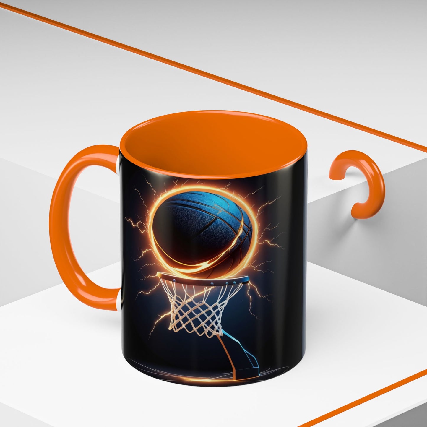 Basketball Lightning Coffee Mug — Fire Hoop Accent Mug (11/15oz)
