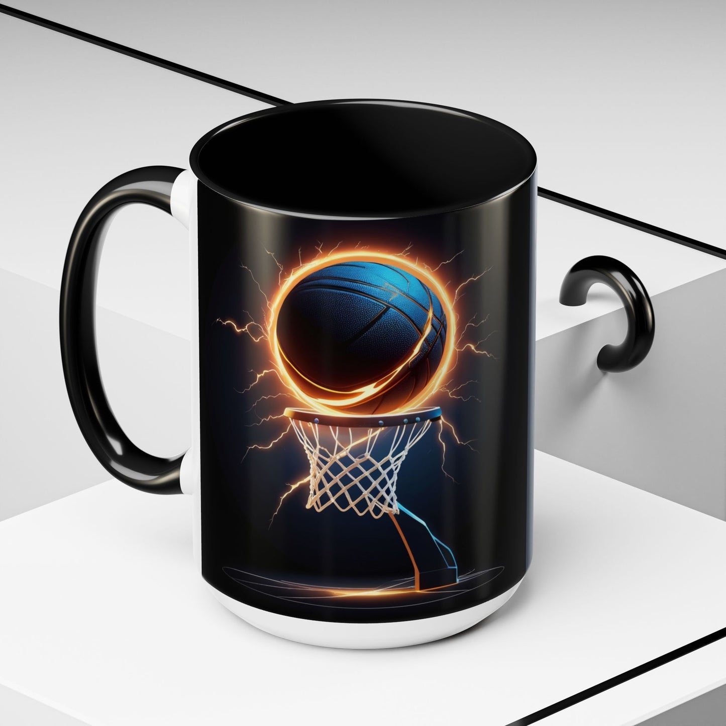 Basketball Lightning Coffee Mug — Fire Hoop Accent Mug (11/15oz)