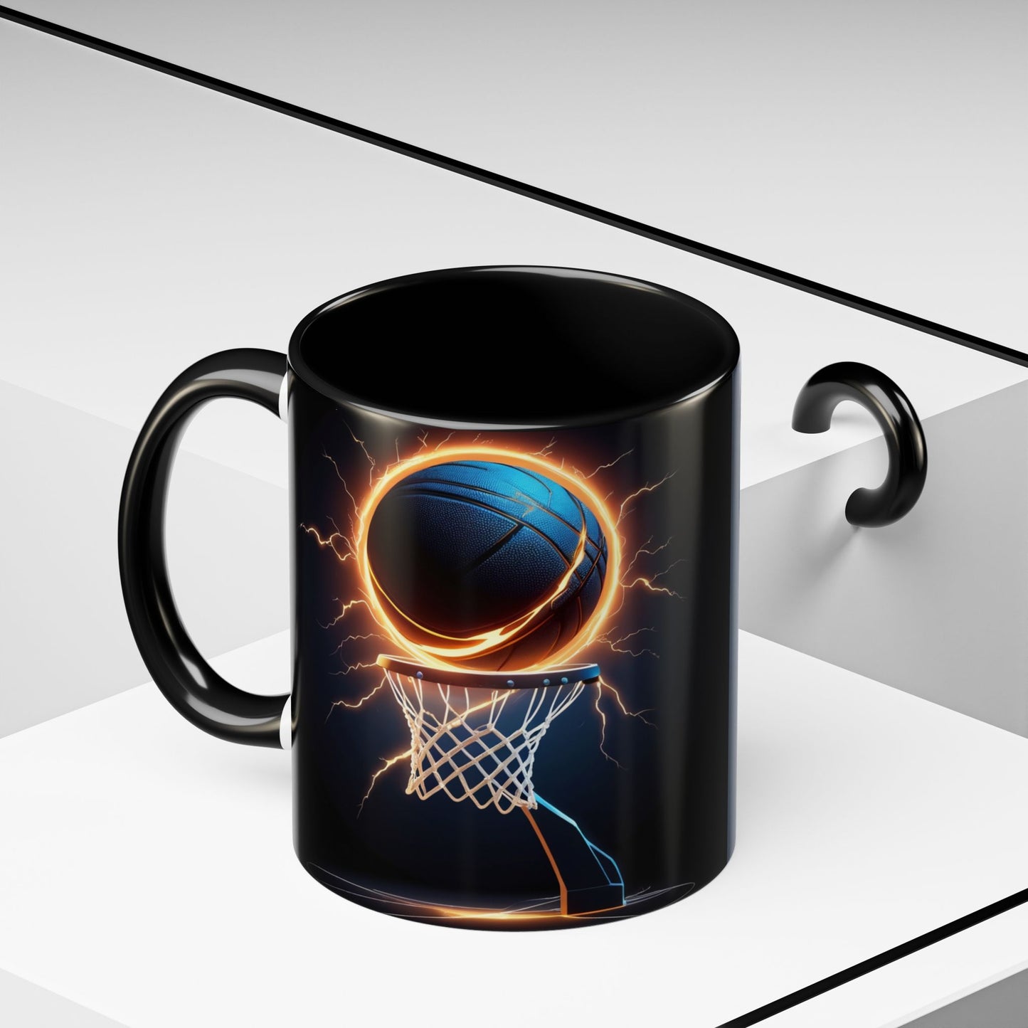 Basketball Lightning Coffee Mug — Fire Hoop Accent Mug (11/15oz)