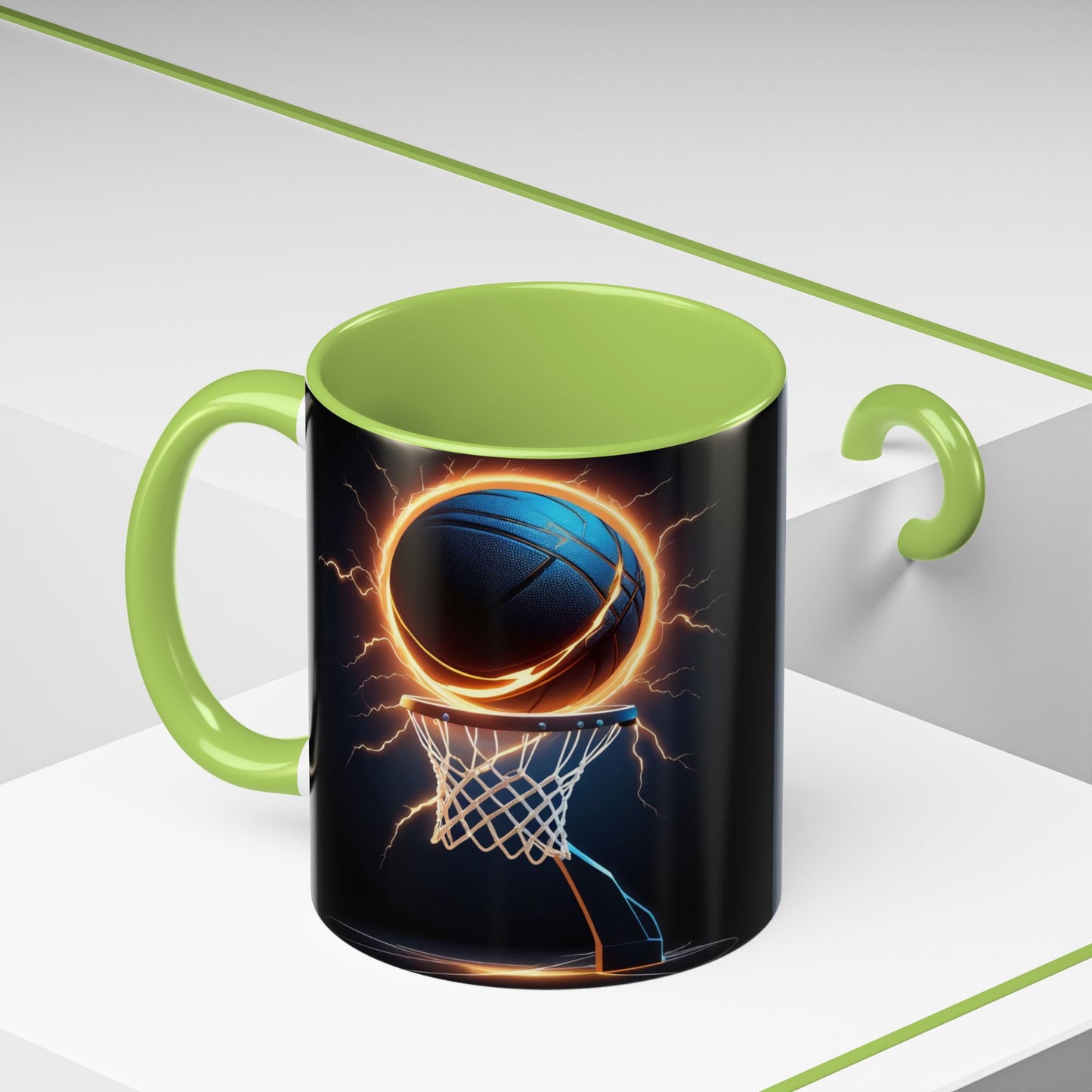 Basketball Lightning Coffee Mug — Fire Hoop Accent Mug (11/15oz)