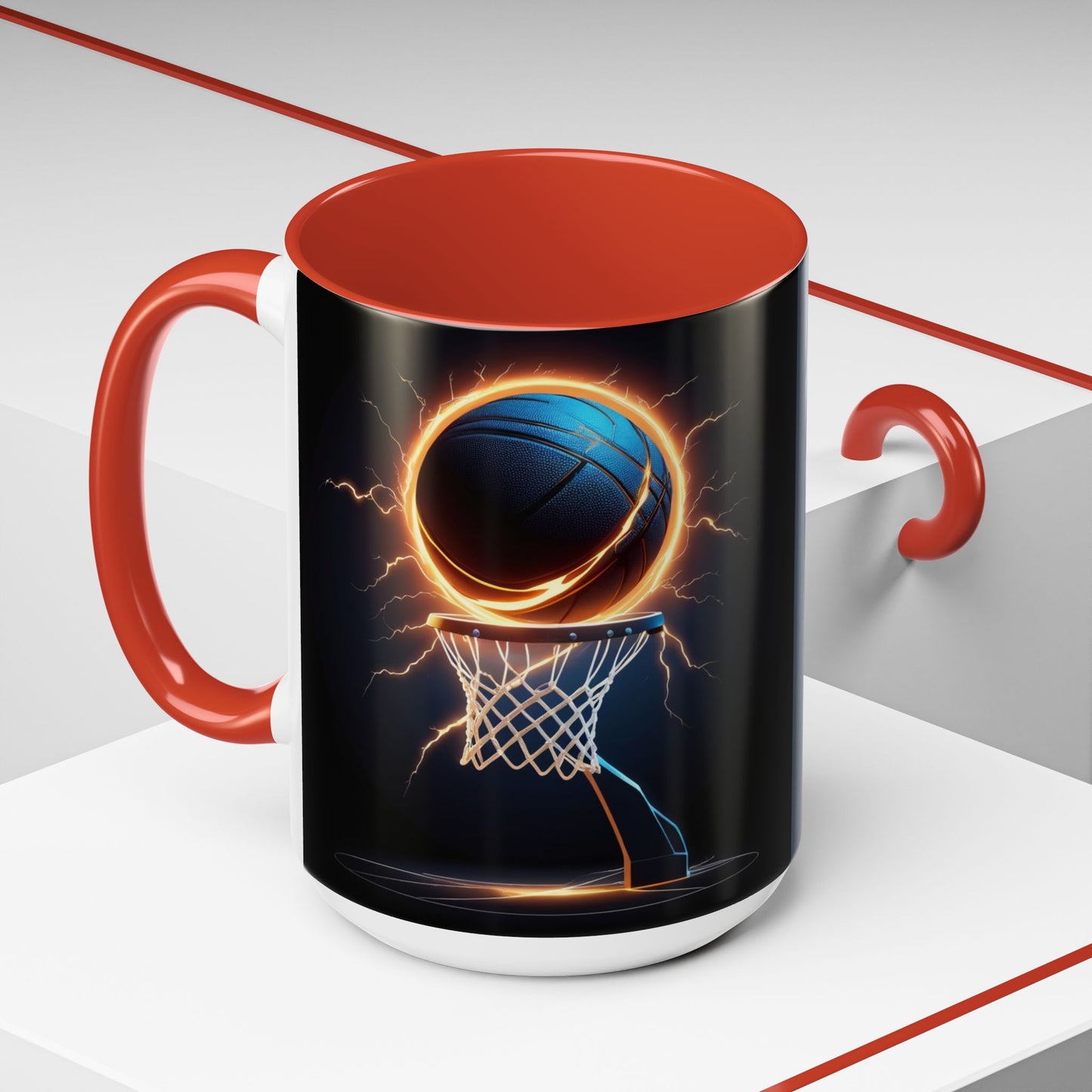 Basketball Lightning Coffee Mug — Fire Hoop Accent Mug (11/15oz)