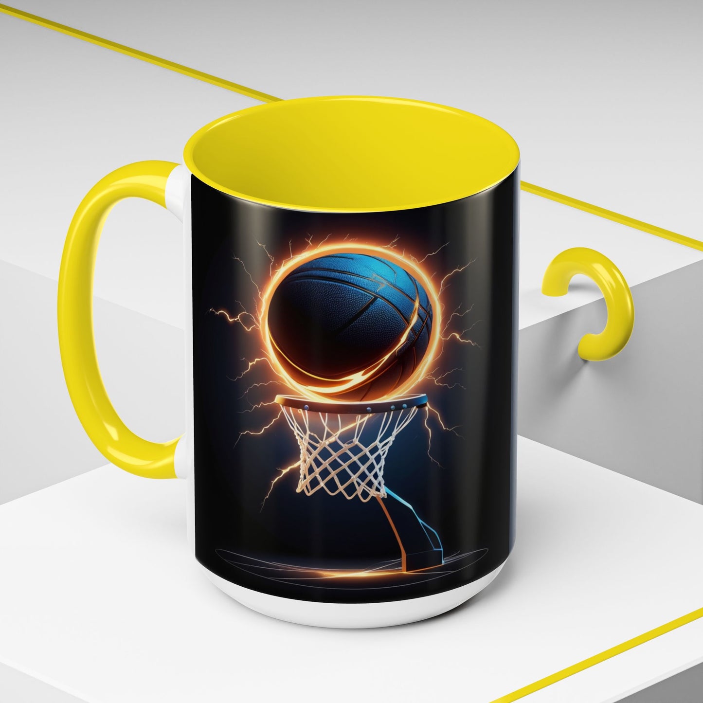 Basketball Lightning Coffee Mug — Fire Hoop Accent Mug (11/15oz)